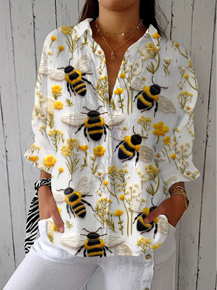 Susan – Blusa Floral con Abejas del Jardín